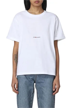 Saint Laurent Koszulki, Kobieta, Biały, M, Biała Bawełniana Koszulka Klasyczny Styl