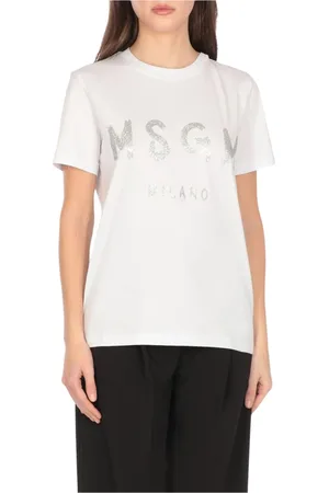 Msgm Koszulki, Kobieta, Biały, XS, Biała Koszulka z Logo dla Kobiet