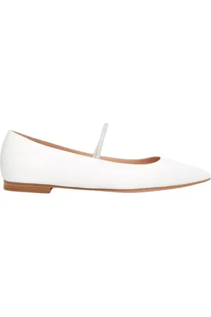 Gianvito Rossi Buty, Kobieta, Biały, 38 EU, Skóra, Białe satynowe baleriny z kryształkami
