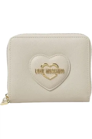 Moschino Akcesoria, Kobieta, Beżowy, ONE SIZE, Portfel Serce Zip Around Kość słoniowa