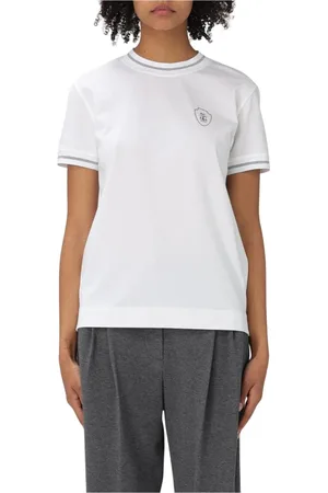 Brunello Cucinelli Koszulki, Kobieta, Biały, S, Biała Crew Neck Tee Elegancki Styl