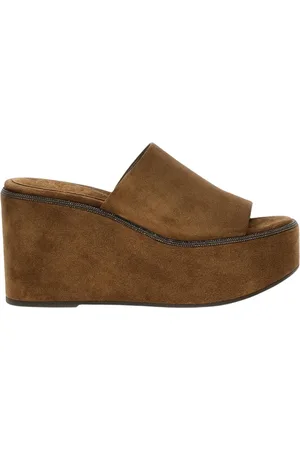 Brunello Cucinelli Buty, Kobieta, Beżowy, 38 EU, Zamsz, Beżowe Sandały na Koturnie Damskie