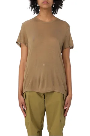 Tom Ford Koszulki, Kobieta, brązowy, L, Brązowy Jedwabny T-shirt z Krótkim Rękawem