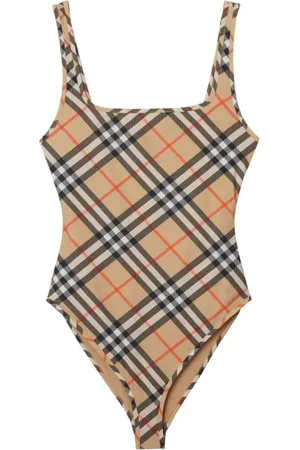 Burberry Stroje kąpielowe, Kobieta, Beżowy, M, Beżowa Sukienka Kąpielowa w Kratę