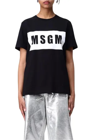 Msgm Koszulki, Kobieta, Czarny, L, Czarna koszulka z krótkim rękawem dla kobiet