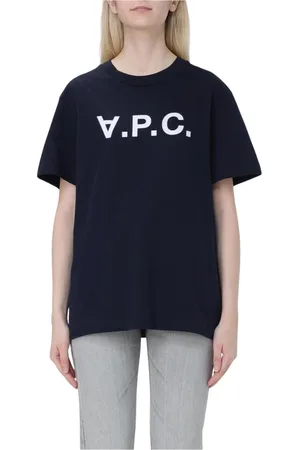 A.P.C. Koszulki, Kobieta, Niebieski, L, Granatowy T-shirt z Logo i Krótkim Rękawem