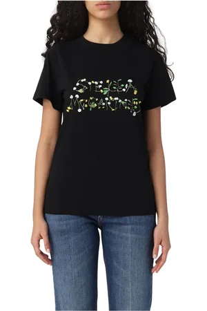 Stella McCartney Koszulki, Kobieta, Czarny, S, Biała Koszulka z Kwiatowym Logo