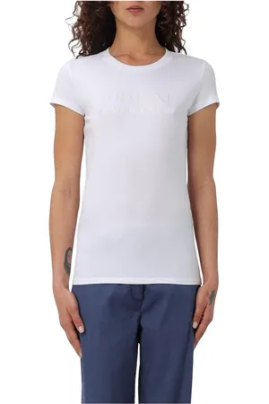 Armani Exchange Koszulki, Kobieta, Biały, S, Biała Koszulka z Logo