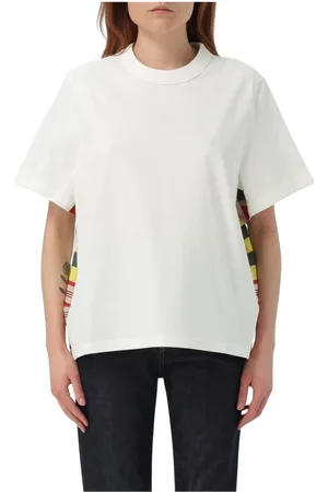 Bottega Veneta Koszulki, Kobieta, Biały, M, Elegant Side Stripe T-Shirt