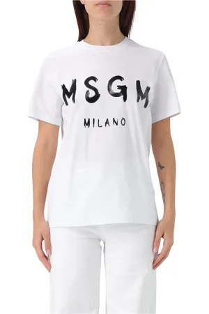 Msgm Koszulki, Kobieta, Biały, S, Różowa Milano Logo Tee dla Kobiet
