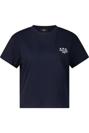 A.P.C. Koszulki, Kobieta, Niebieski, S, Bawełna, Bawełniany T-Shirt z Haftowanym Logo