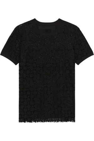 Givenchy Koszulki, Kobieta, Czarny, S, Tiul, Błyszczący T-shirt w geometryczne wzory