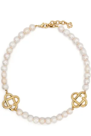 Casablanca Akcesoria, Mężczyzna, Biały, ONE SIZE, Naszyjnik z logo i perłami Medium Pearl