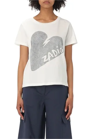 Zadig & Voltaire Koszulki, Kobieta, Beżowy, L, T-shirt z grafiką serca Kremowy