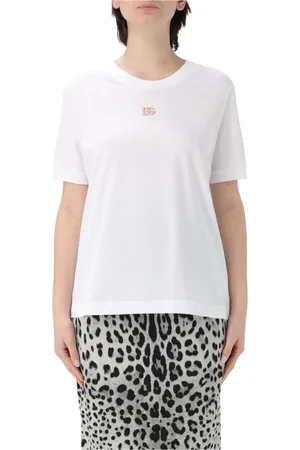 Dolce & Gabbana Koszulki, Kobieta, Biały, XS, Klasyczny T-shirt z logo