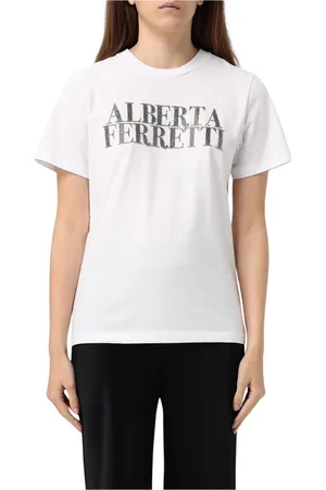 Alberta Ferretti Koszulki, Kobieta, Biały, M, Czarna Koszulka z Logo, wszechstronna i stylowa