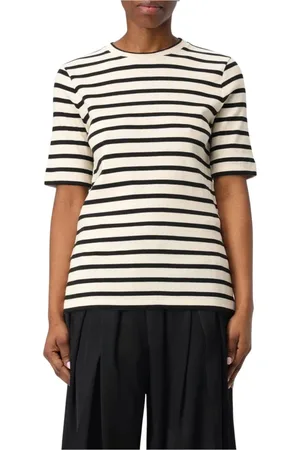 Jil Sander Koszulki, Kobieta, Beżowy, XS, Paskiowany bawełniany top