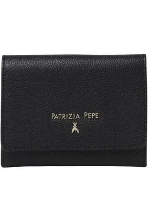 Patrizia Pepe Akcesoria, Kobieta, Czarny, ONE SIZE, Czarna skórzana portmonetka trójdzielna