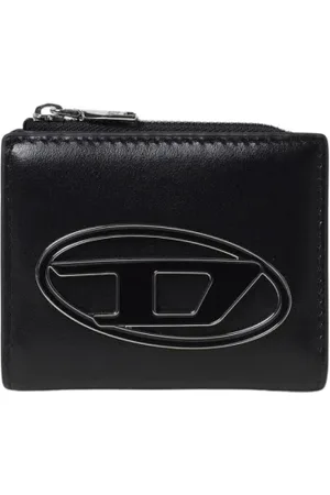 Diesel Akcesoria, Kobieta, Czarny, ONE SIZE, Czarna Skórzana Portmonetka Zip Around