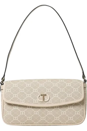 Twin-Set Torebki, Kobieta, Beżowy, ONE SIZE, Biała Torba na Ramię z Monogram Canvas