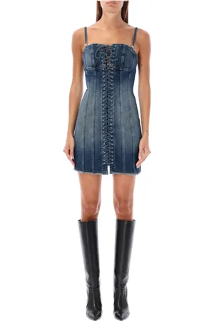 MISBHV Sukienki, Kobieta, Niebieski, M, Denim, Niebieska Sukienka Mini z Koronką