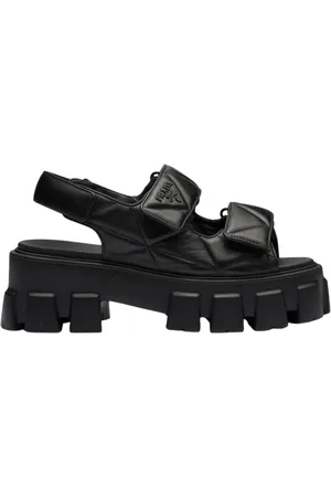 Prada Buty, Kobieta, Czarny, 39 EU, Quilted Leather Platform Sandals