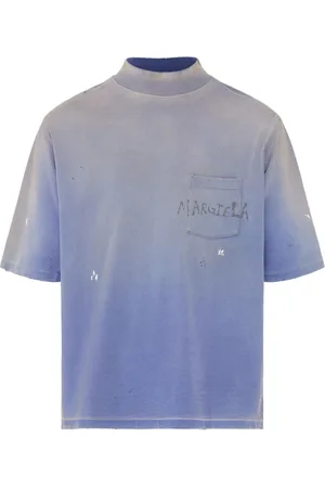 Maison Margiela Koszulki, Mężczyzna, Niebieski, L, Niebieski T-shirt z logo na kołnierzu