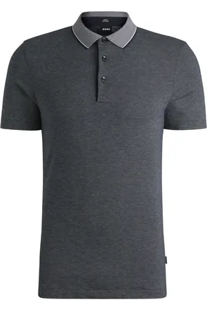 HUGO BOSS Koszulki, Mężczyzna, Niebieski, M, Polo z Oddychającej Bawełny z Kontrastowym Kołnierzem