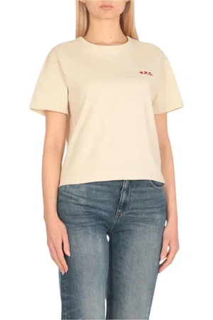 A.P.C. Koszulki, Kobieta, Beżowy, L, Niebieski T-shirt z okrągłym dekoltem