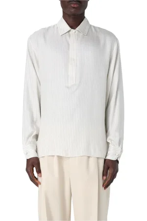 Saint Laurent Koszule, Mężczyzna, Beżowy, M, Jedwabna Koszula w Paski Casual Top