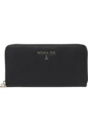 Patrizia Pepe Akcesoria, Kobieta, Czarny, ONE SIZE, Czarna Skórzana Portmonetka na Zamek