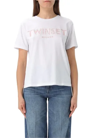 Twin-Set Koszulki, Kobieta, Biały, XS, Biała Koszulka z Logo Kwiatowym