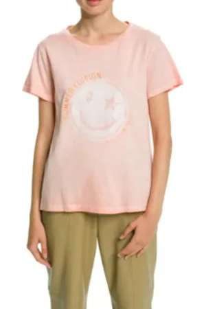 Lieblingsstück Koszulki, Kobieta, Różowy, M, Klasyczny T-shirt z okrągłym dekoltem w łososiu