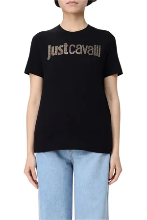 Roberto Cavalli Koszulki, Kobieta, Czarny, S, Czarna Koszulka z Graficznym Nadrukiem
