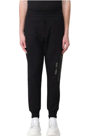 Alexander McQueen Spodnie, Mężczyzna, Czarny, M, Czarne Logo Print Joggers Luźny Krój