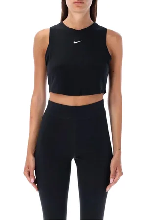 Nike Koszulki, Kobieta, Czarny, S, Top Crop z żebrowanym wzorem