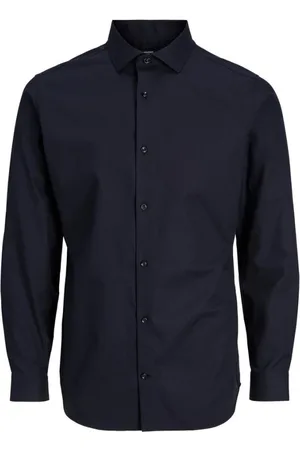JACK & JONES Koszule, Mężczyzna, Niebieski, M, Bawełna, Czarna Koszula Slim Fit Essentials