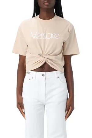 VERSACE Koszulki, Kobieta, Różowy, M, Różowa T-shirt z węzłowym detalem
