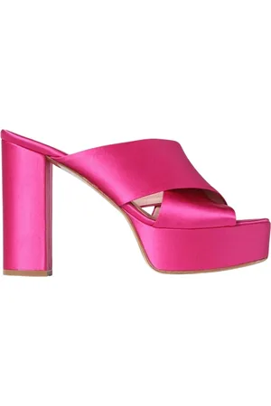 ANNA F. Buty, Kobieta, Różowy, 41 EU, Satin Cross Strap Obcasy Sandały Fuchsia