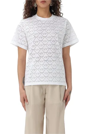 Emporio Armani Koszulki, Kobieta, Biały, M, Orzeł Logo Bawełniana Koszulka Styl
