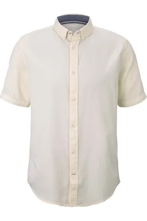 TOM TAILOR Koszule, Mężczyzna, Biały, M, Casual koszula męska w offwhite