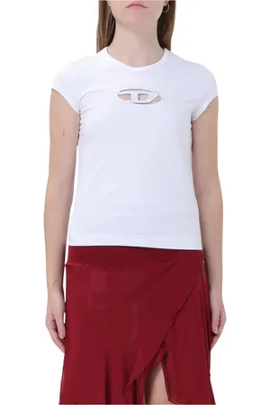 Diesel Koszulki, Kobieta, Biały, L, T-shirt z wycięciem Slim Fit