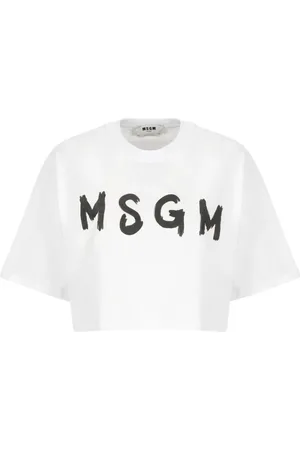 Msgm Koszulki, Kobieta, Biały, S, Biała Krótki Rękaw Cropped Tee