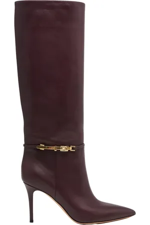 Gianvito Rossi Buty, Kobieta, Czerwony, 38 EU, Bordowe kozaki na szpilce z złotym detalem