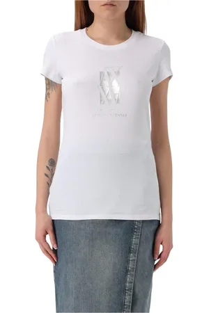 Armani Exchange Koszulki, Kobieta, Biały, XS, Biała koszulka z okrągłym dekoltem