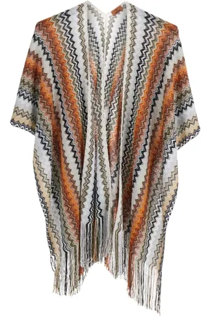 Missoni Kurtki, Kobieta, Wielobarwność, ONE SIZE, Wielokolorowy Płaszcz z Frędzlami i Motywem Zig-Zag
