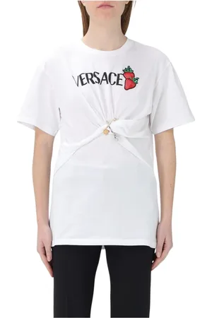VERSACE Koszulki, Kobieta, Biały, 2XS, Truskawka Węzeł T-Shirt
