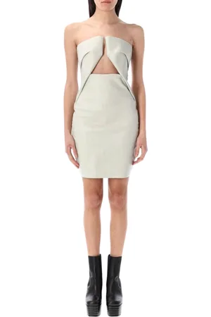 Rick Owens Sukienki, Kobieta, Szary, S, Szyfon, Żółto-Kremowa Sukienka z Asymetrycznym Szyfonem