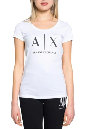 Armani Exchange Koszulki, Kobieta, Biały, XS, Biała Bawełniana Koszulka, Krótkie Rękawy, Kobieta