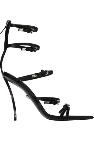 VERSACE Buty, Kobieta, Czarny, 37 EU, Czarne Satynowe Szpilki Sandały
